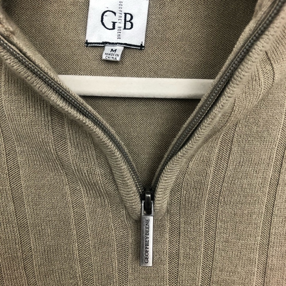 Geoffrey Beene Mens Tan 1/4 length Zipper Sweater Size M - Picture 4 of 6